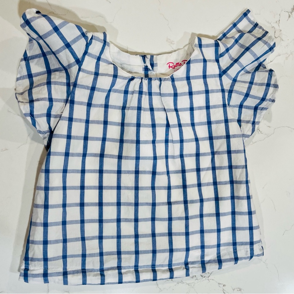 Ruffle Butts Blue and White Checkered 3T Top